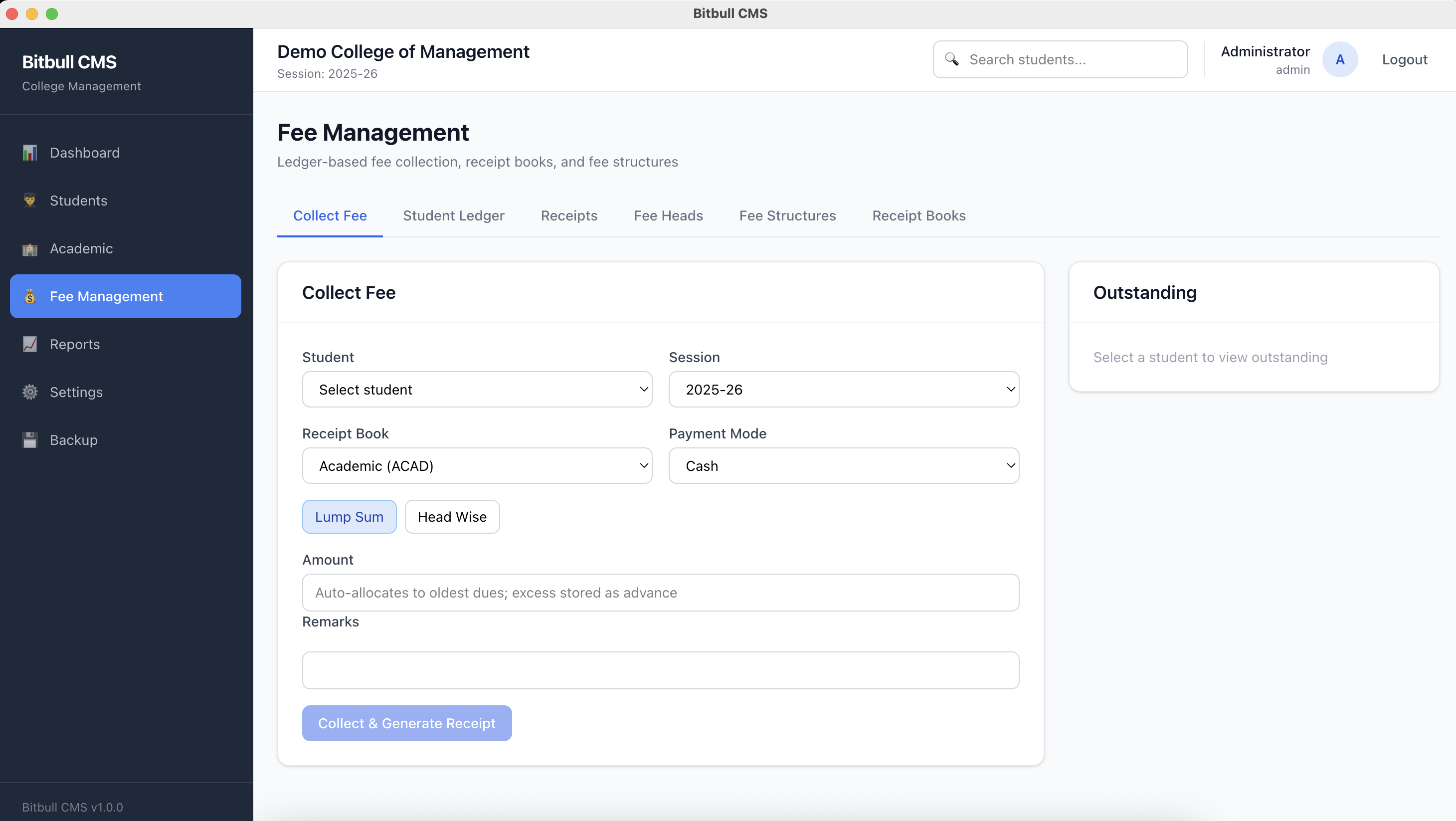 Bitbull CMS — Collect Fee