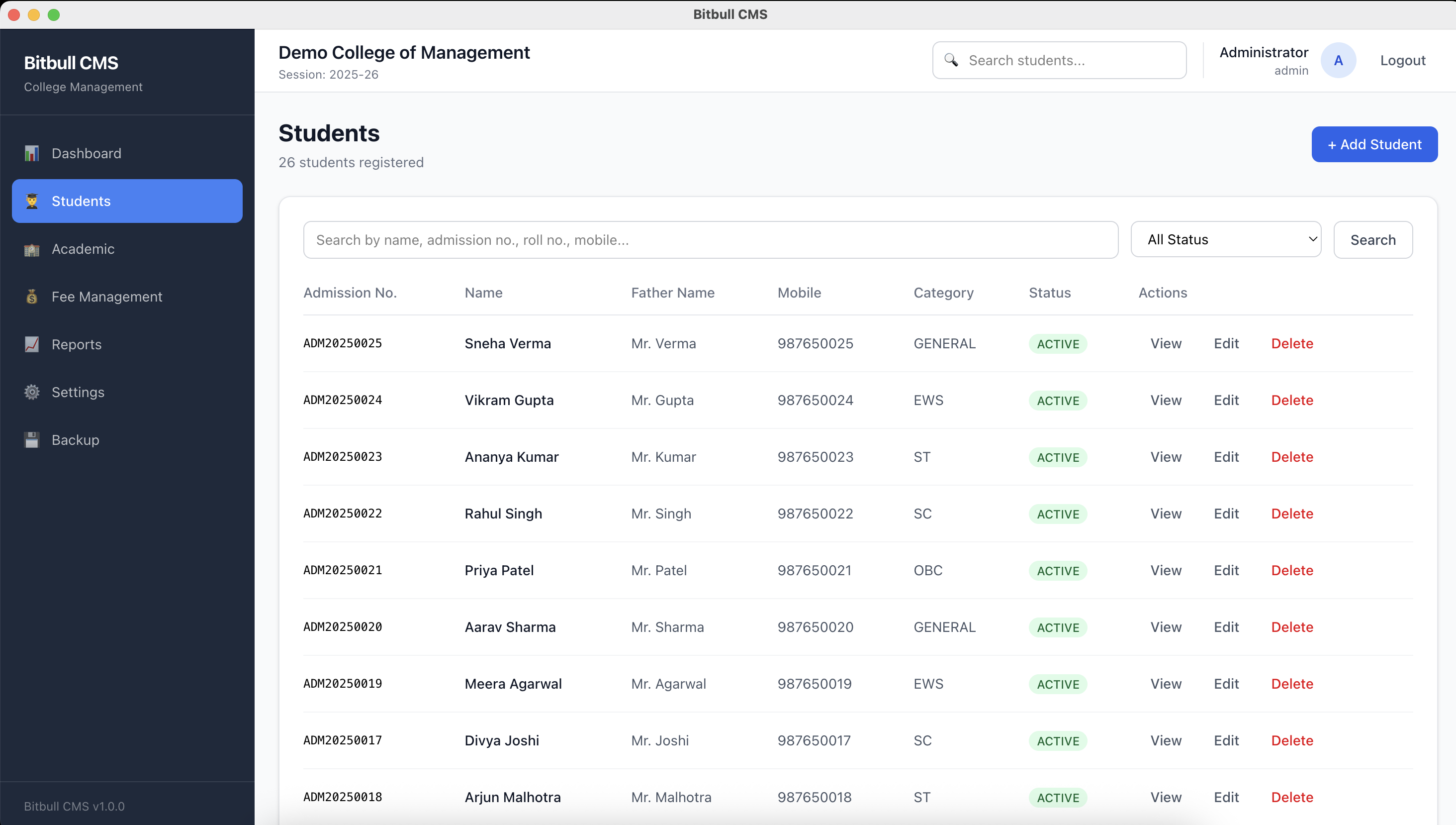 Bitbull CMS — Students